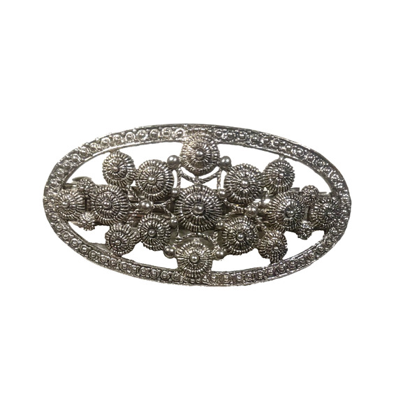 Goodies Circles Silver Tone Hair Barrette Tension Clip Roman Shield Design - Picture 2 of 9